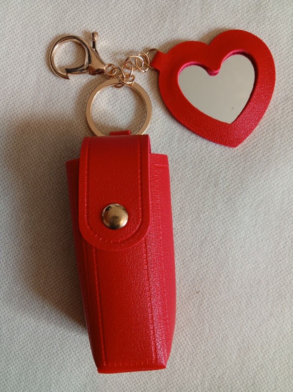 Red Heart Keychain Lipstick Holder with Mirror